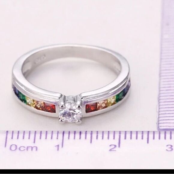 925 Sterling Silver Diamond Solitaire Multicolor Diamond Ring Great Grad Gift! - Picture 2 of 5